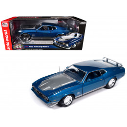1971 Ford Mustang Mach 1 Blue Metallic with Silver Hood 