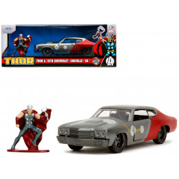 1970 Chevrolet Chevelle SS Gray Metallic and Red Metallic with Black Hood and Thor Diecast Figure 