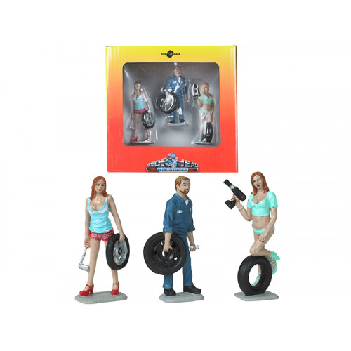 Michelle, Meg and Gary Tire Brigade 3 piece Figurine Set 1/24 by Motorhead Miniatures