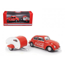 1967 Volkswagen Beetle Red with Teardrop Travel Trailer Red and White 