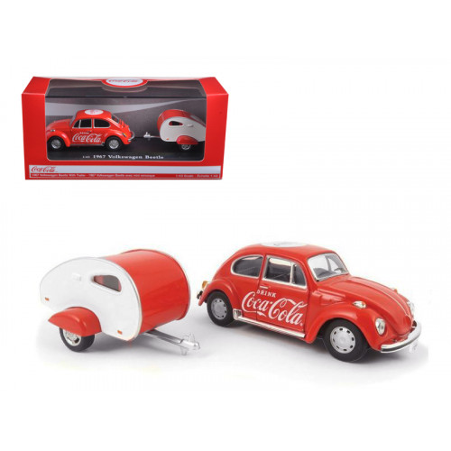 1967 Volkswagen Beetle Red with Teardrop Travel Trailer Red and White 