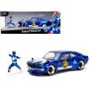 1974 Mazda RX-3 Candy Blue with White Interior and Graphics and Blue Ranger Diecast Figure