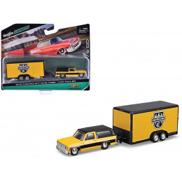 1979 Chevrolet K5 Blazer Yellow with Black Top and Stripes with Enclosed Car Trailer Yellow and Black 
