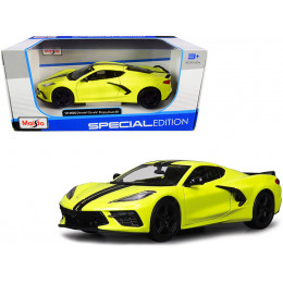 2020 Chevrolet Corvette Stingray Z51 Coupe Yellow with Black Stripes 1/24 Diecast Model Car by Maisto