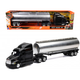 Peterbilt 387 Truck Black with Tanker Trailer Silver 