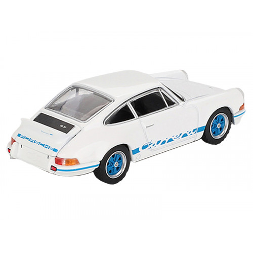 Porsche 911 Carrera RS 2.7 Grand Prix White with Blue Stripes and Wheels Limited Edition to 4800 pieces Worldwide 1/64 Diecast Model Car by Mini GT