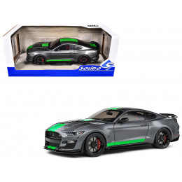 2020 Ford Shelby Mustang GT500 Carbonized Gray Metallic with Neon Green Stripes 1/18 Diecast Model Car by Solido