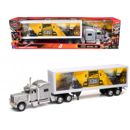 Peterbilt 389 Truck Silver Metallic with Dry Van Trailer 