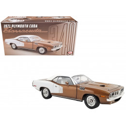 1971 Plymouth Barracuda Tahitian Walnut Metallic and White with White Vinyl Top Limited Edition to 258 pieces Worldwide 1/18 Diecast Model Car by ACME