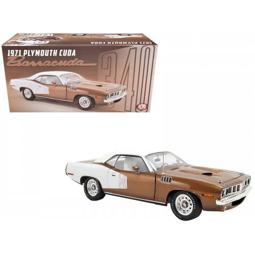 1971 Plymouth Barracuda Tahitian Walnut Metallic and White with White Vinyl Top Limited Edition to 258 pieces Worldwide 1/18 Diecast Model Car by ACME