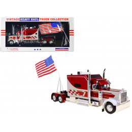 1997 Peterbilt 379 Tractor Truck White and Red Metallic with American Flag Limited Edition to 504 pieces Worldwide 