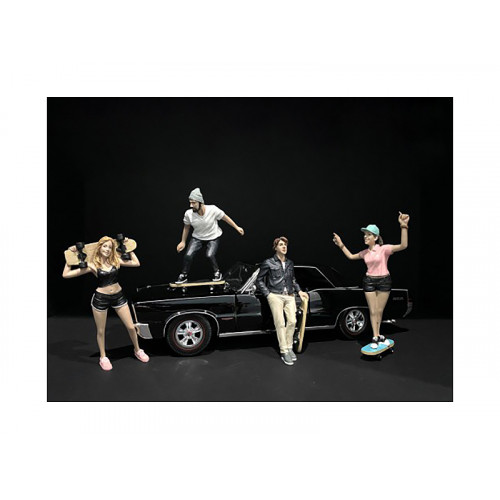 Skateboarders Figurines 4 piece Set for 1/24 Scale Models by American Diorama