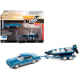 1980 Chevrolet Monte Carlo Bright Blue Metallic with Blue Interior with Bass Boat and Trailer Limited Edition to 7264 pieces Worldwide 