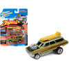 1964 Ford Country Squire Surfin' Lime Metallic with Woodgrain Panels and Surfboard on Roof