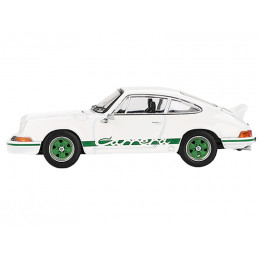 Porsche 911 Carrera RS 2.7 Grand Prix White with Green Stripes and Wheels Limited Edition 1/64 Diecast Model Car by Mini GT