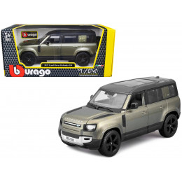 2022 Land Rover Defender 110 Green Metallic with Black Top and Sunroof 1/24 Diecast Model Car by Bburago
