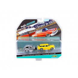 1955 Chevrolet Nomad with Traveler Trailer Yellow Tow & Go 1/64 Diecast Model by Maisto