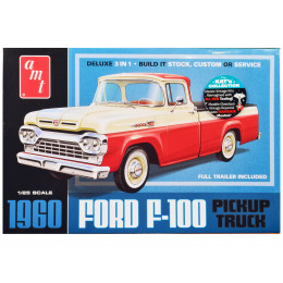 Skill 2 Model Kit 1960 Ford F-100 Pickup Truck with Trailer 3-in-1 Kit 1/25 Scale Model by AMT