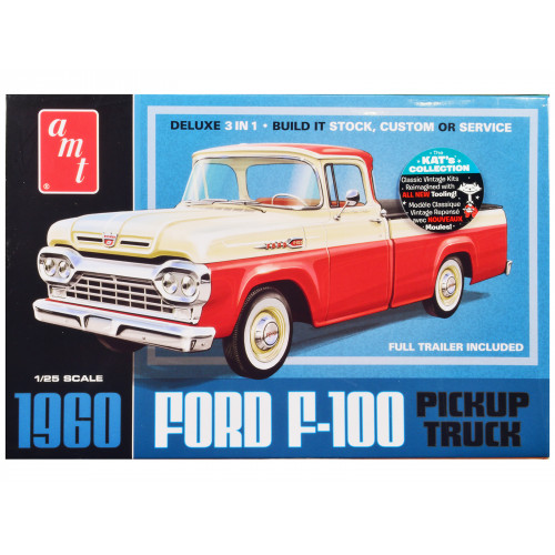 Skill 2 Model Kit 1960 Ford F-100 Pickup Truck with Trailer 3-in-1 Kit 1/25 Scale Model by AMT