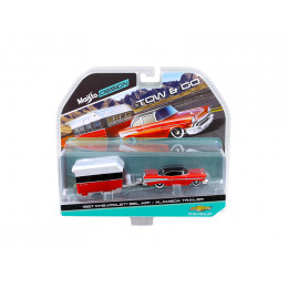 1957 Chevrolet Bel Air with Alameda Trailer Red Tow & Go 1/64 Diecast Model by Maisto