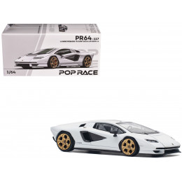 Lamborghini Countach LPI 800-4 White with Carbon Accents 1/64 Diecast Model Car by Pop Race