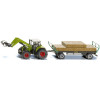 Claas Tractor with Square Bale Grab Green and Oehler Bale Trailer with 12 Hay Bales 1/50 Diecast Model by Siku