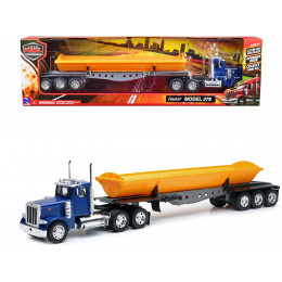Peterbilt 379 Truck with Side Dump Blue and Yellow 