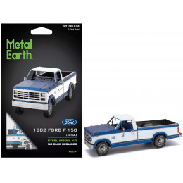 Model Kit 1982 Ford F-150 Pickup Truck Blue and White (Moderate Difficulty) Steel Model by Metal Earth