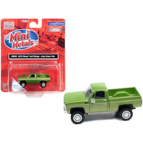 1975 Chevrolet 4x4 Pickup Truck Lime Green Metallic 1/87 (HO) Scale Model Car by Classic Metal Works