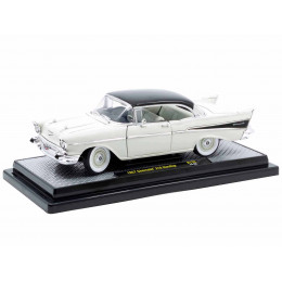 1957 Chevrolet 210 Hardtop White with a Black Top and White and Black Interior Limited Edition to 6650 pieces Worldwide 1/24 Diecast Model Car by M2 Machines
