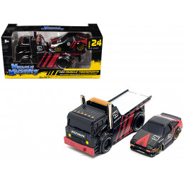 JDM Flatbed Truck #25 Black and Red and 1983-85 Toyota Trueno Sprinter (AE86) #25 Black and Red 