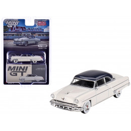 1954 Lincoln Capri Arctic White with Atlantic Blue Top Limited Edition to 3000 pieces Worldwide 1/64 Diecast Model Car by Mini GT