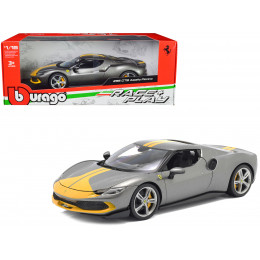 Ferrari 296 GTB Assetto Fiorano Gray Metallic with Yellow Stripes 