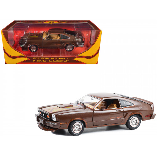 1978 Ford Mustang II King Cobra Dark Brown Metallic with Orange and Gold Hood Stripes 1/18 Diecast Model Car by Greenlight