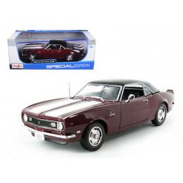 1968 Chevrolet Camaro Z/28 Coupe Maroon with Black Top and White Stripes 1/18 Diecast Model Car by Maisto