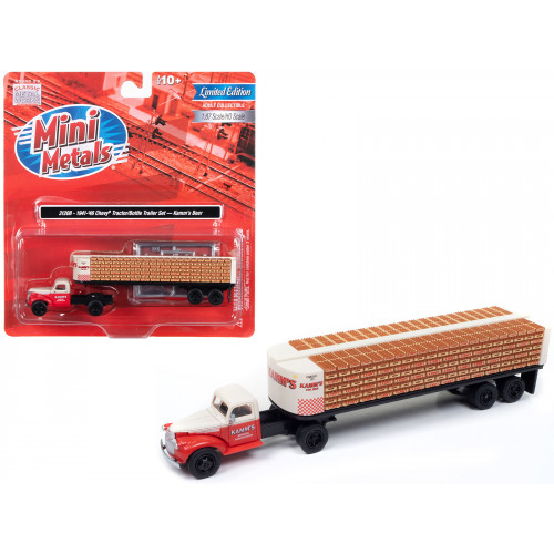 1941-1946 Chevrolet Tractor Red and White with Flatbed Bottle Trailer 