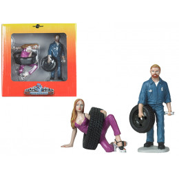 Val and Gary Tire Brigade 2 piece Figurine Set 1/18 by Motorhead Miniatures
