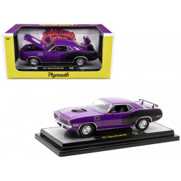 1971 Plymouth Barracuda 340 Purple with Black Limited Edition to 6650 pieces Worldwide 1/24 Diecast Model Car by M2 Machines