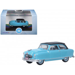 1950 Nash Rambler Custom Landau Convertible (Closed) Strato Blue with Black Top 1/87 (HO) Scale Diecast Model Car by Oxford Diecast