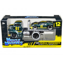 1950 Ford COE Flatbed Truck #61 and 1966 Ford GT40 MK II #61 Green Metallic with Yellow Stripes 