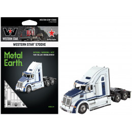 Model Kit Western Star 5700XE Phantom Truck White with Blue Stripes (Challenging Difficulty) Steel Model by Metal Earth