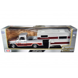 1966 Chevrolet C10 Fleetside Pickup Truck Silver Metallic with Brown Sides with Camper Shell 