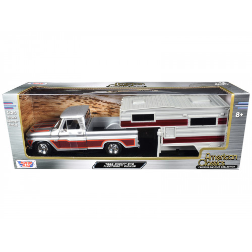1966 Chevrolet C10 Fleetside Pickup Truck Silver Metallic with Brown Sides with Camper Shell 