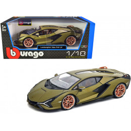 Lamborghini Sian FKP 37 Matt Green Metallic with Copper Wheels 1/18 Diecast Model Car by Bburago