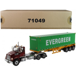 Western Star 4700 SB Tandem Truck Tractor Metallic Red with Skeleton Trailer and 40' Dry Goods Sea Container 