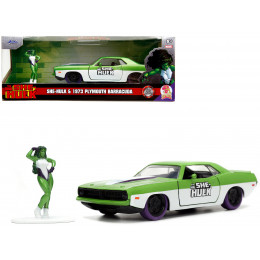 1973 Plymouth Barracuda Green Metallic and White and She-Hulk Diecast Figure 