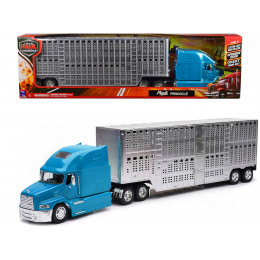 Mack Pinnacle Truck with Pot Belly Livestock Trailer Blue and Chrome 