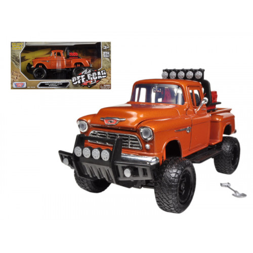 1955 Chevrolet 5100 Stepside Off-Road Pickup Truck Orange 1/24 Diecast Model Car by Motormax