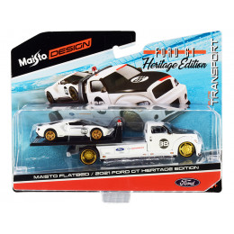 2021 Ford GT #98 Heritage Edition with Flatbed Truck White and Black 