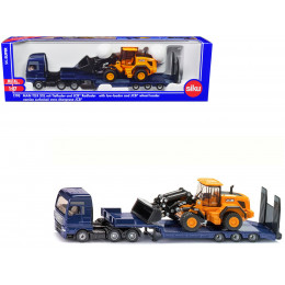 MAN Truck Blue Metallic with Low Loader Trailer and JCB 457 Wheel Loader Yellow 1/87 (HO) Diecast Model by Siku